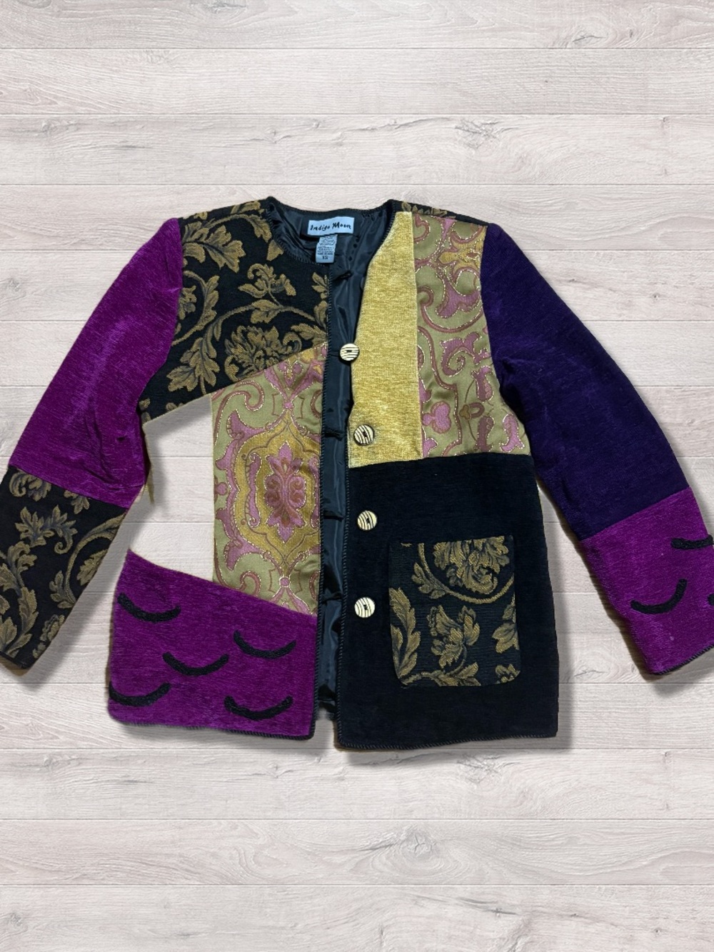 Indigo Moon Medium Patchwork Velvet Damask Embroidered Jacket Bohemian Art XS